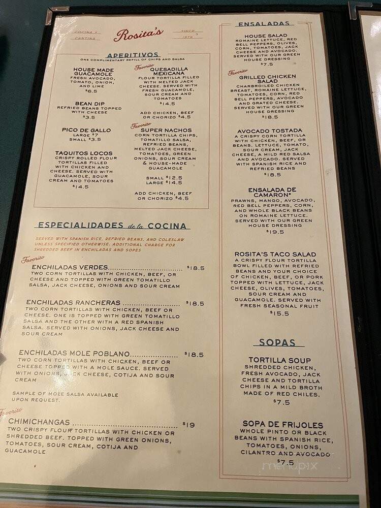 Rosita's Mexican Grill - Seattle, WA menu_pic