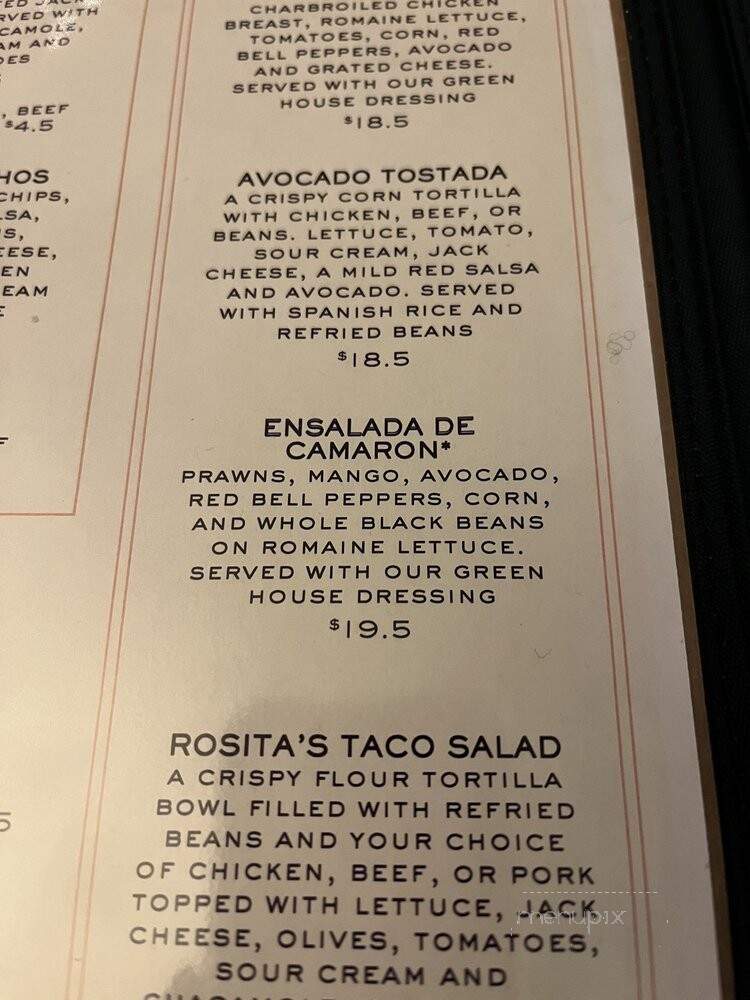 Rosita's Mexican Grill - Seattle, WA menu_pic