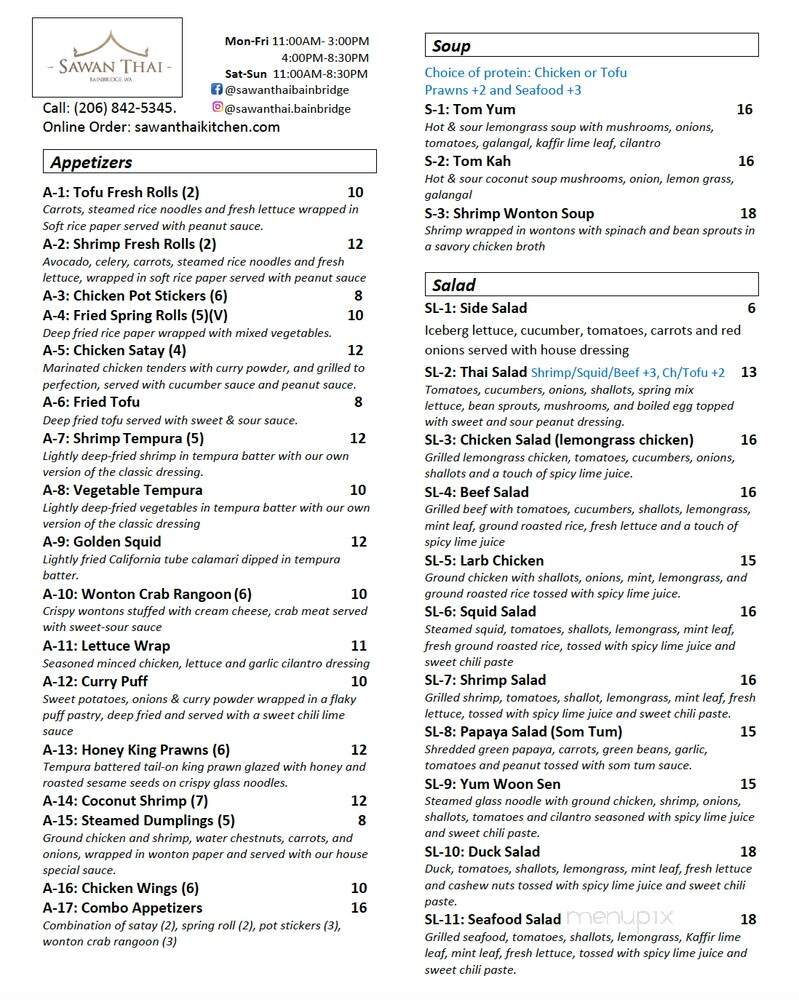 Sawan Thai Kitchen - Bainbridge Island, WA menu_pic