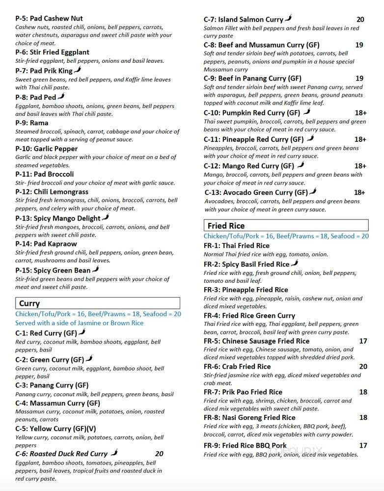 Sawan Thai Kitchen - Bainbridge Island, WA menu_pic