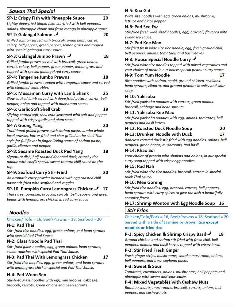 Sawan Thai Kitchen - Bainbridge Island, WA menu_pic