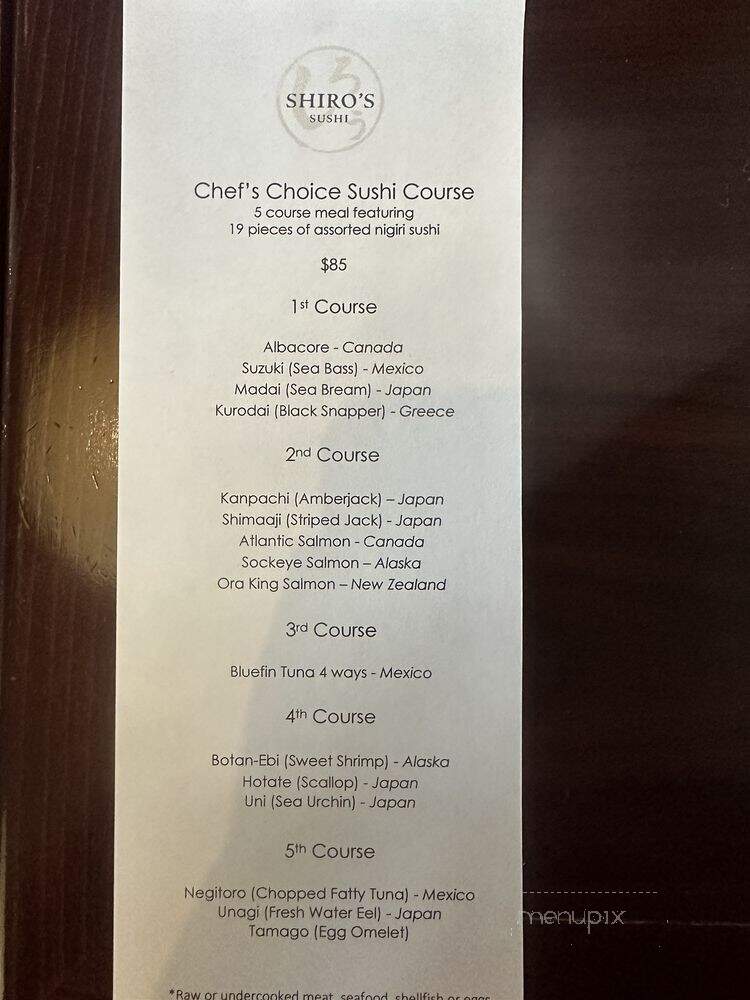 Shiro's - Seattle, WA menu_pic