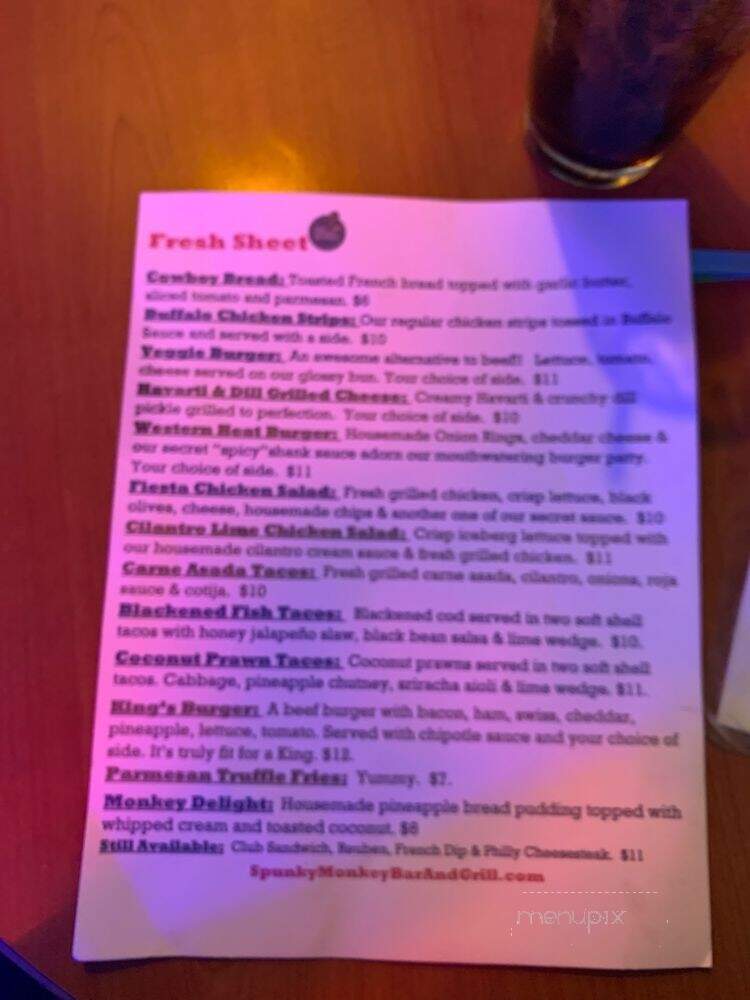 Spunky Monkey Bar & Grill - Auburn, WA menu_pic