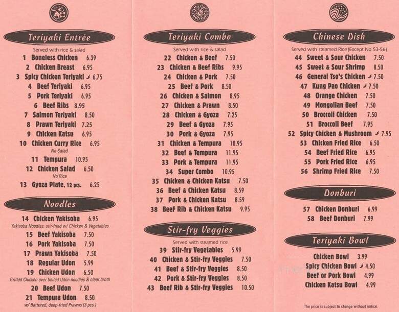 Sunny Teriyaki - Bothell, WA menu_pic
