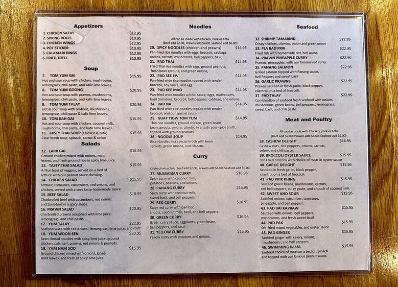 Tasty Thai - Bellevue, WA menu_pic
