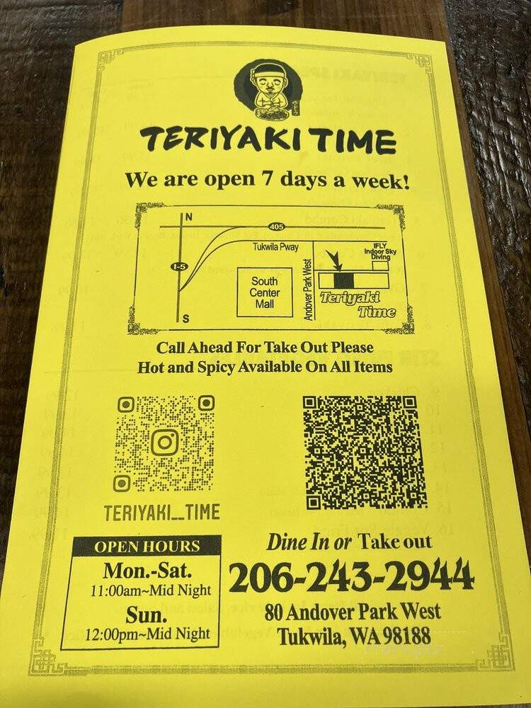 Teriyaki Time - Tukwila, WA menu_pic