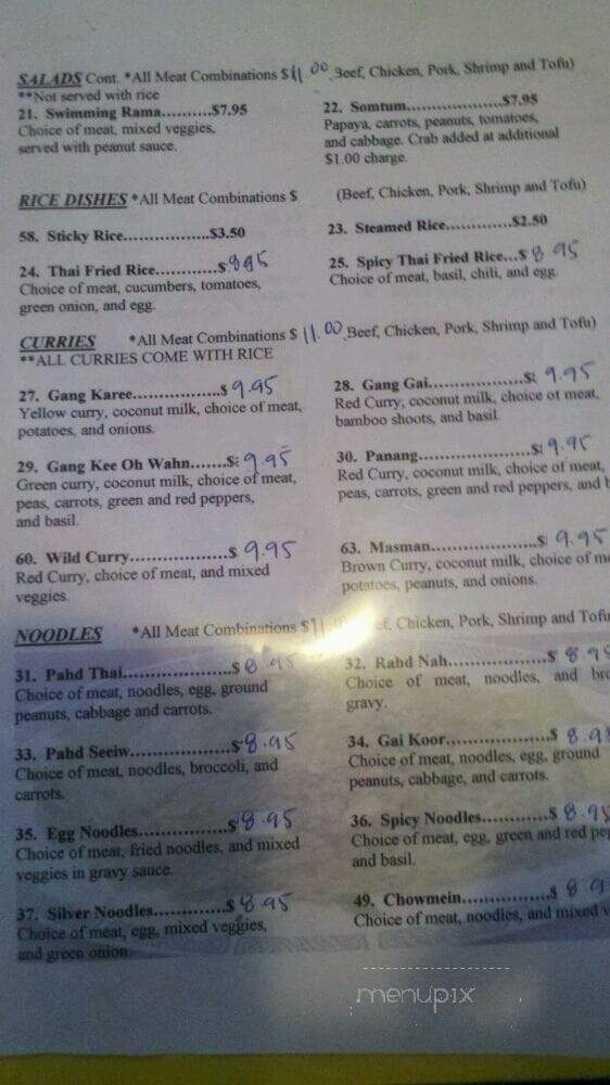 Thong Thai - Tacoma, WA menu_pic