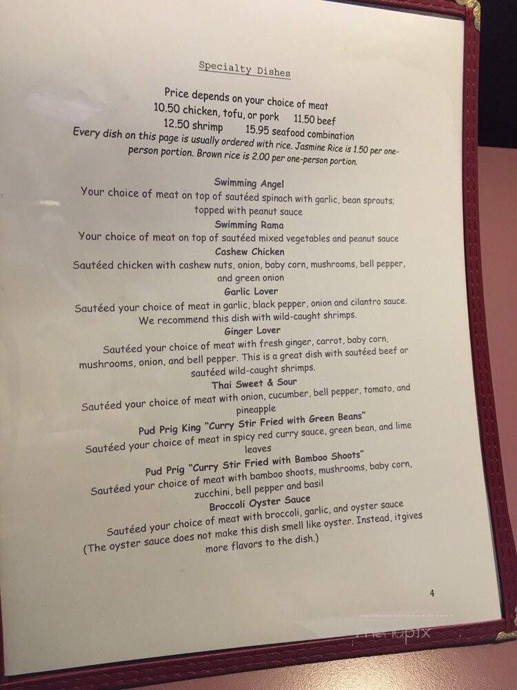Thumra Thai Restaurant - Kirkland, WA menu_pic