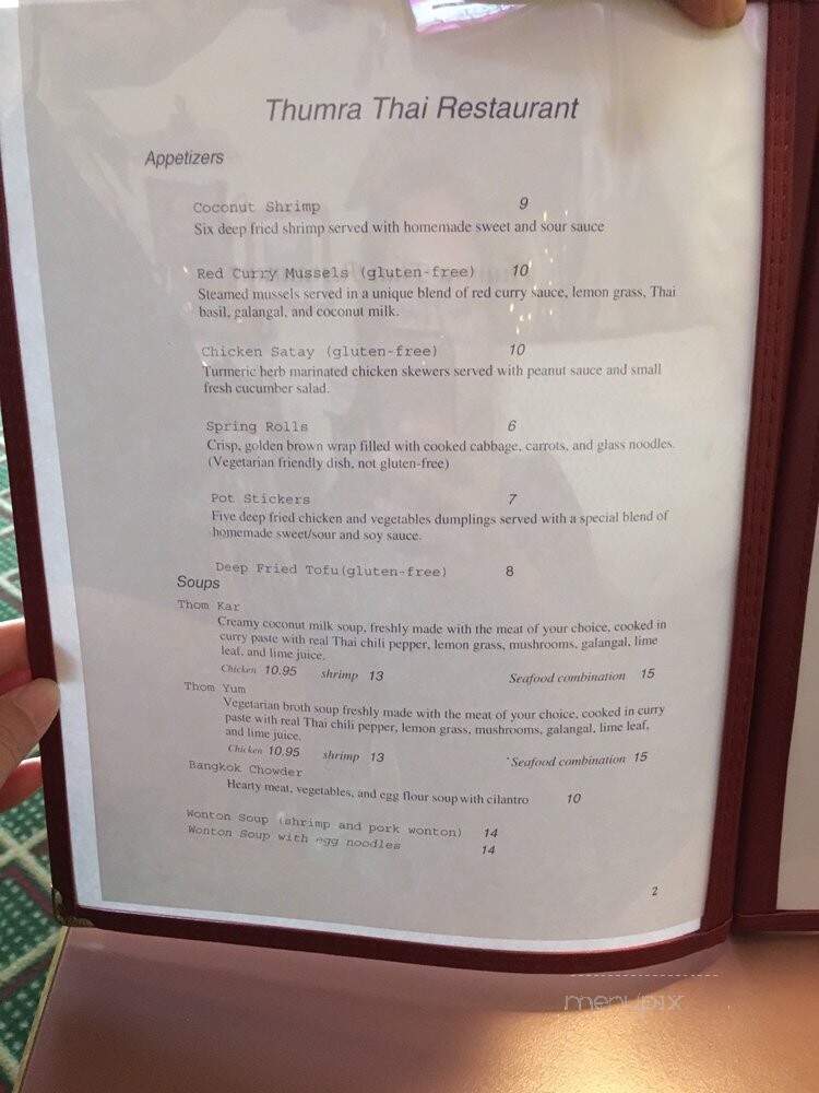 Thumra Thai Restaurant - Kirkland, WA menu_pic
