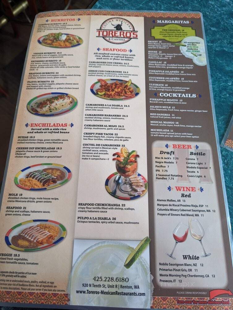 Torero's Mexican Restaurants - Renton, WA menu_pic