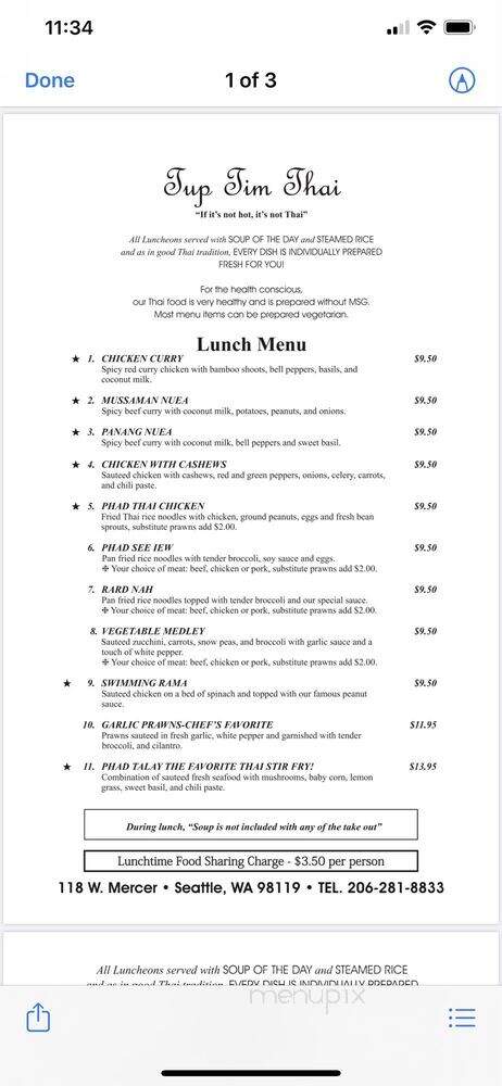 Tup Tim Thai - Seattle, WA menu_pic