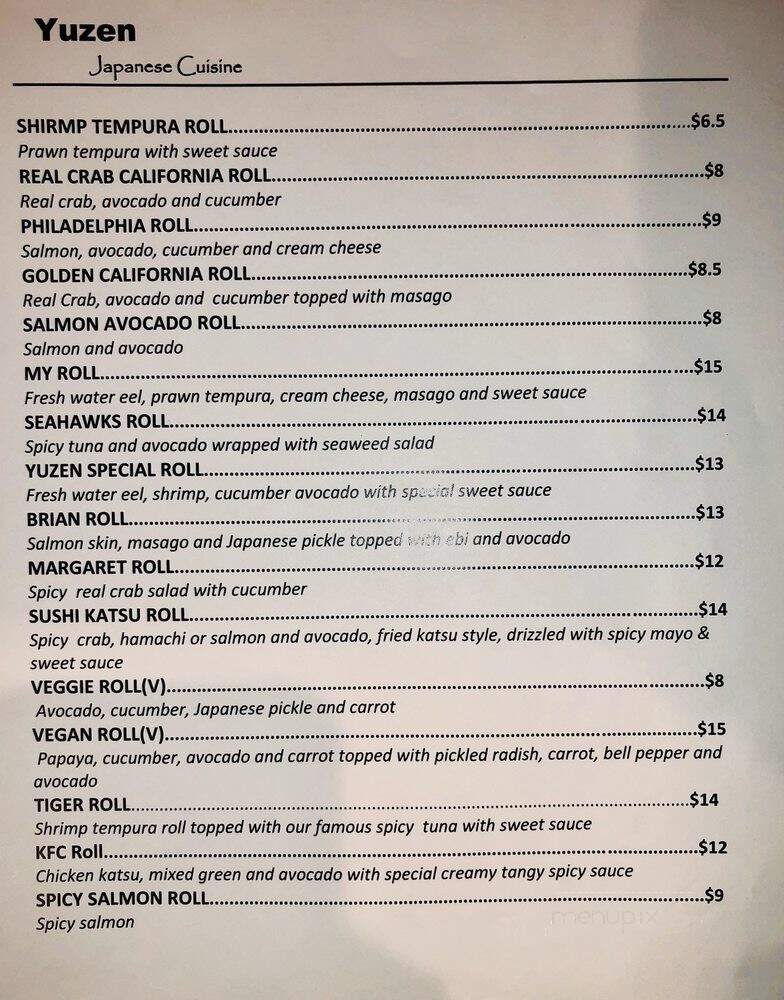 Yuzen Japanese Restaurant - Mercer Island, WA menu_pic