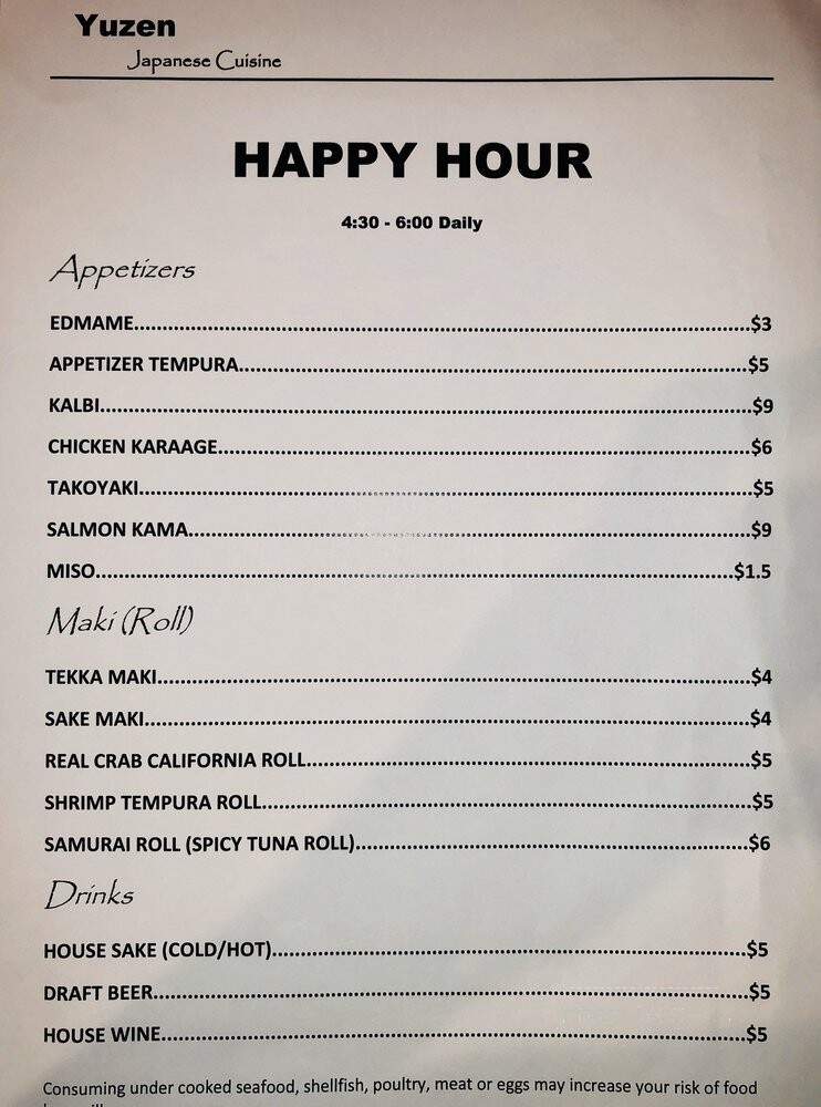 Yuzen Japanese Restaurant - Mercer Island, WA menu_pic
