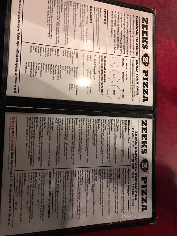 Zeeks Pizza - Seattle, WA menu_pic