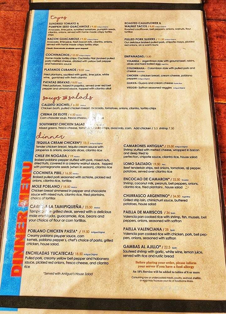 Antigua - Milwaukee, WI menu_pic