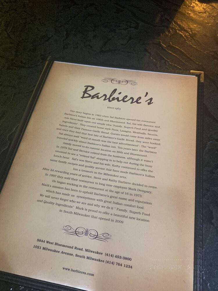 Barbiere's Italian Inn - Milwaukee, WI menu_pic
