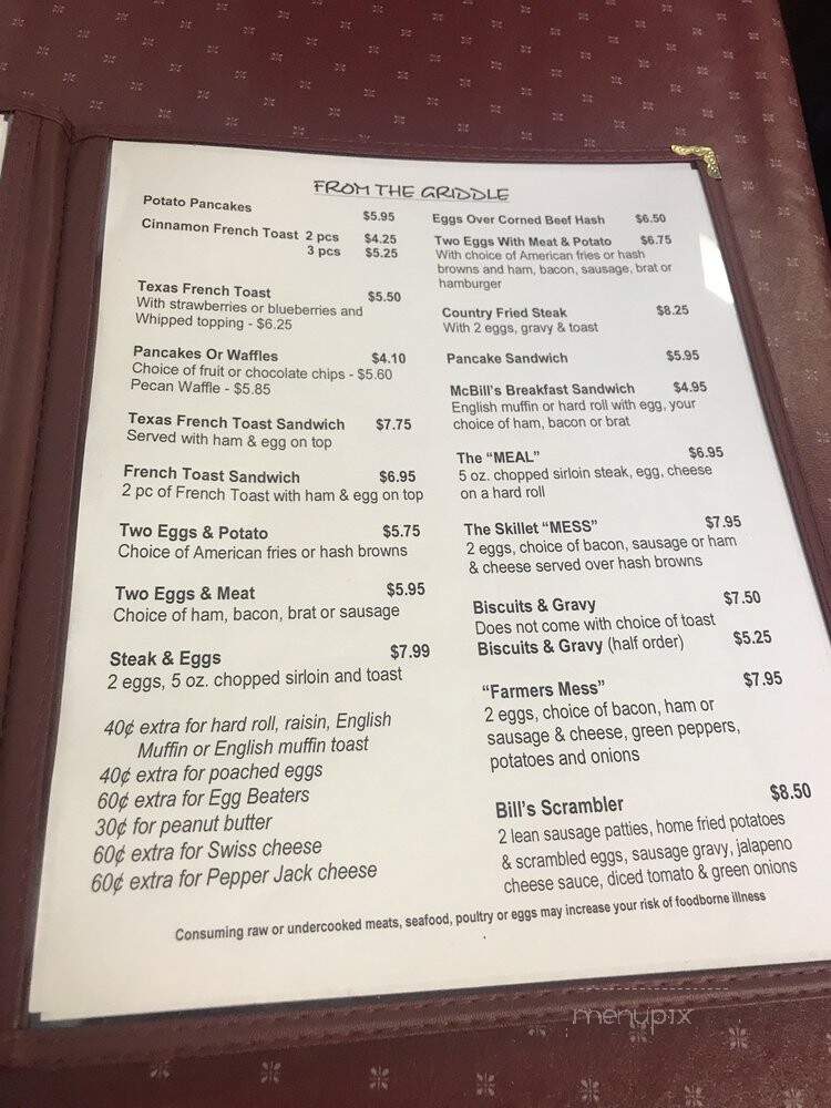 Bills Cafe - Sheboygan, WI menu_pic