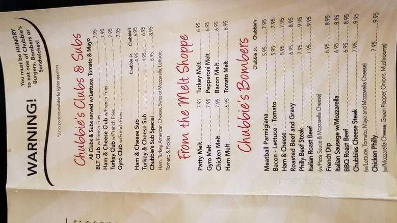 Chubbie's Pizzeria - Racine, WI menu_pic