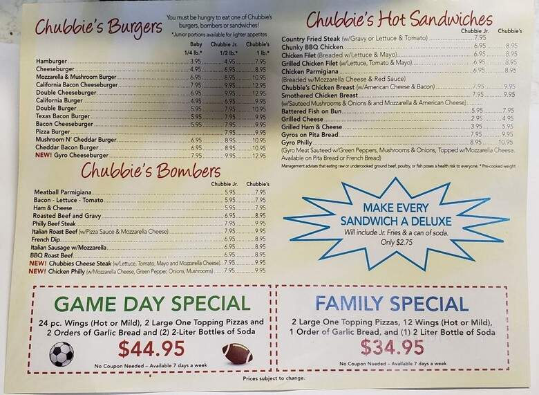 Chubbie's Pizzeria - Racine, WI menu_pic