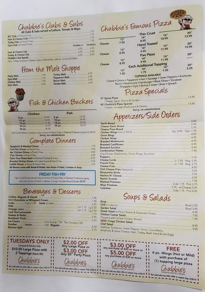 Chubbie's Pizzeria - Racine, WI menu_pic