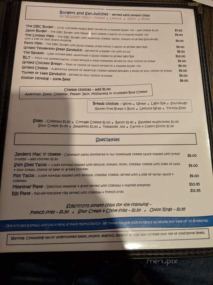 Donges Bay Clubhouse - Mequon, WI menu_pic
