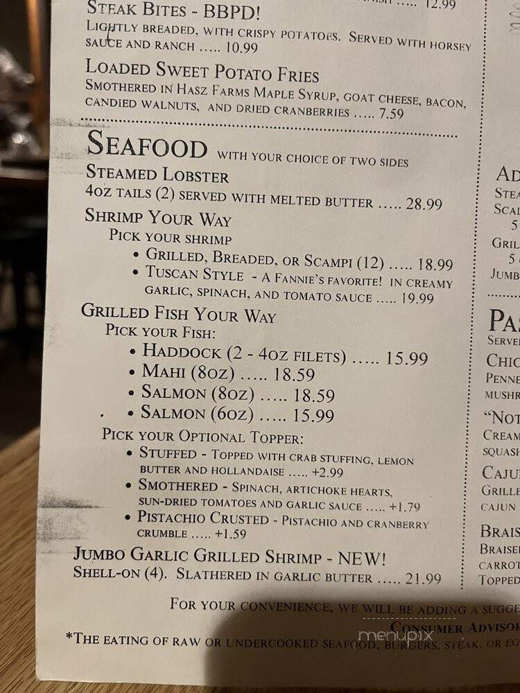 Fannies Supper Club & Motel - Neillsville, WI menu_pic