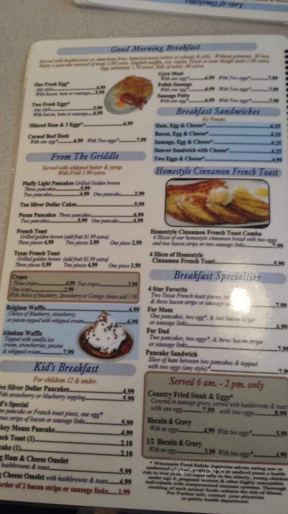 Four Star Family Restaurant - Wautoma, WI menu_pic