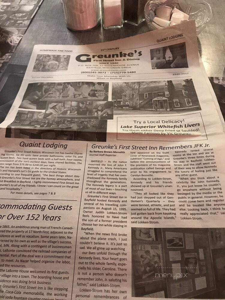 Greunke's First Street Inn - Bayfield, WI menu_pic