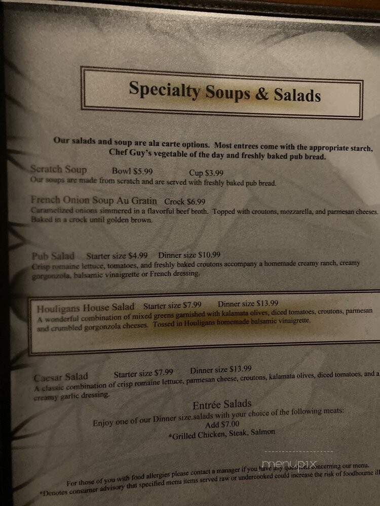 Houligan's Steak & Seafood Pub - Eau Claire, WI menu_pic