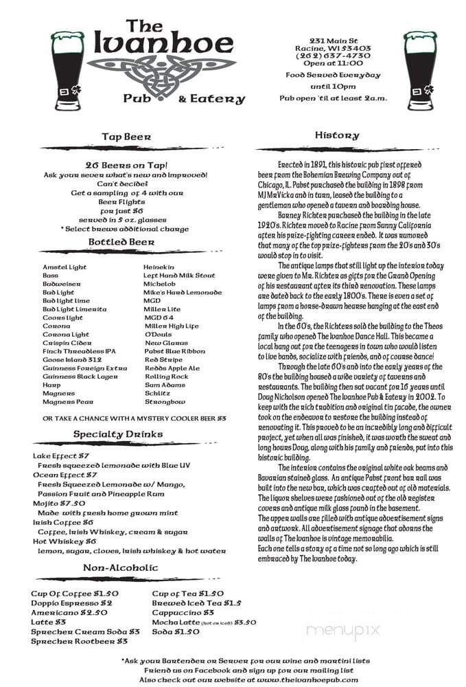 Ivanhoe Pub & Eatery - Racine, WI menu_pic