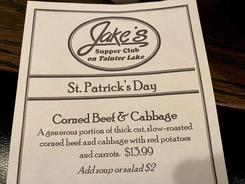 Jake's Supper Club - Menomonie, WI menu_pic