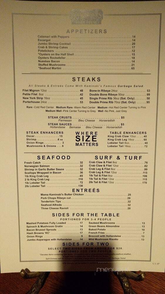 Kaminski Brothers - Wisconsin Dells, WI menu_pic
