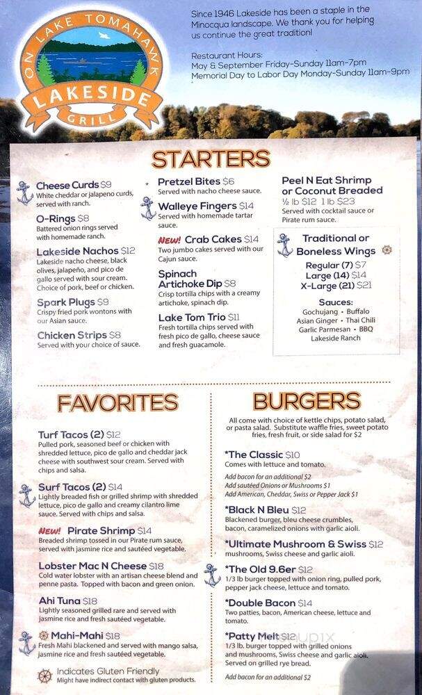 Lakeside Restaurant Bar Marina - Minocqua, WI menu_pic