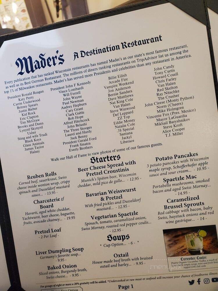 Mader's Restaurant - Milwaukee, WI menu_pic