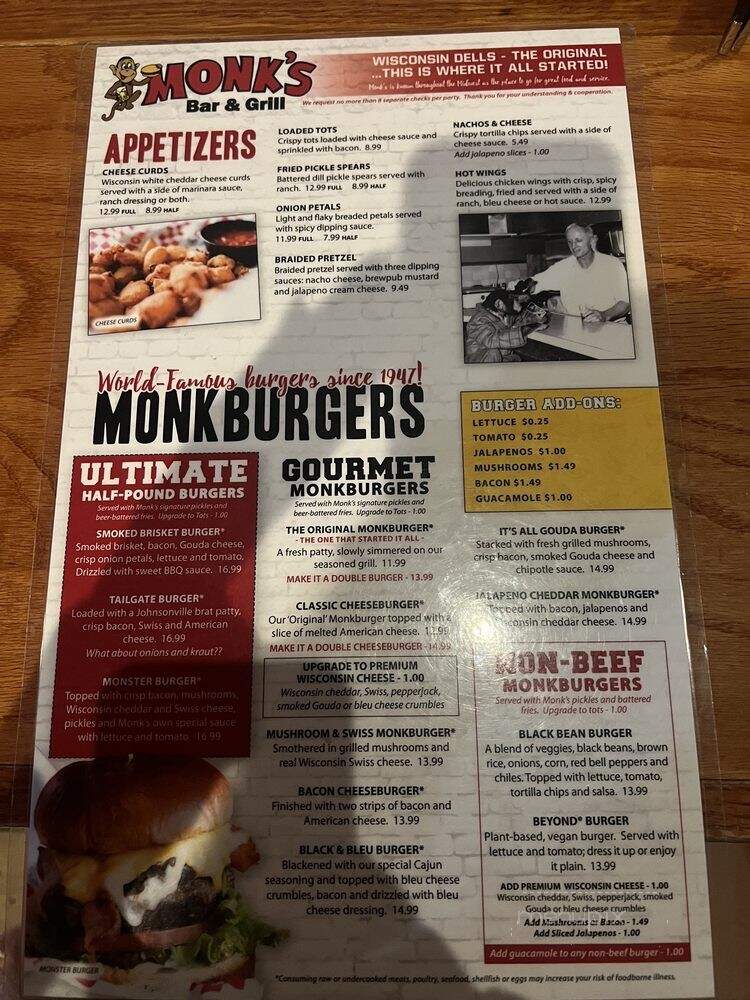 Monk's Bar - Wisconsin Dells, WI menu_pic