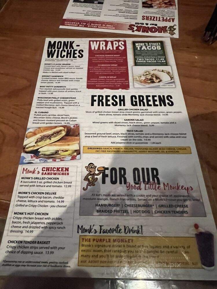 Monk's Bar - Wisconsin Dells, WI menu_pic