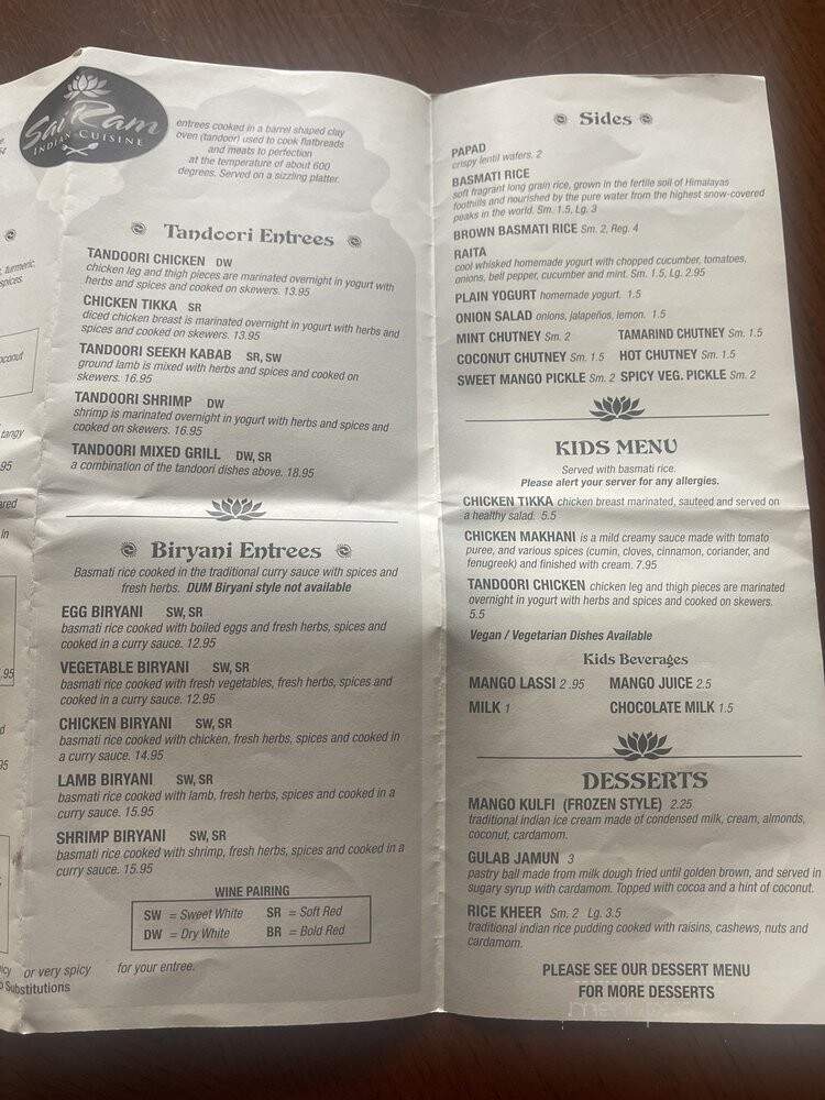 Sairam Indian Cuisine - Appleton, WI menu_pic