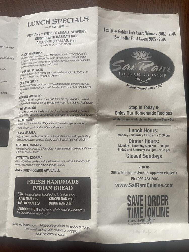 Sairam Indian Cuisine - Appleton, WI