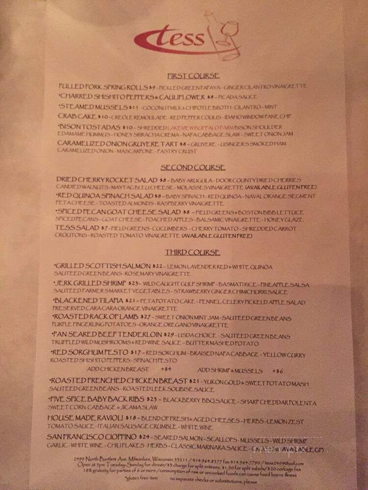 Tess - Milwaukee, WI menu_pic