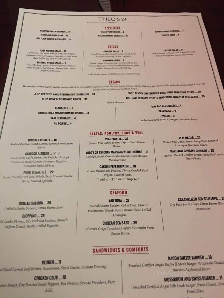 Theo's Supper Club - Fond Du Lac, WI menu_pic
