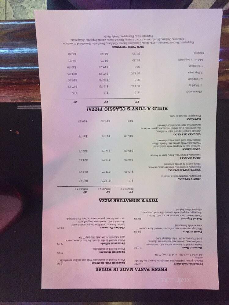 Tony's Pizza and Par - Manitowoc, WI menu_pic