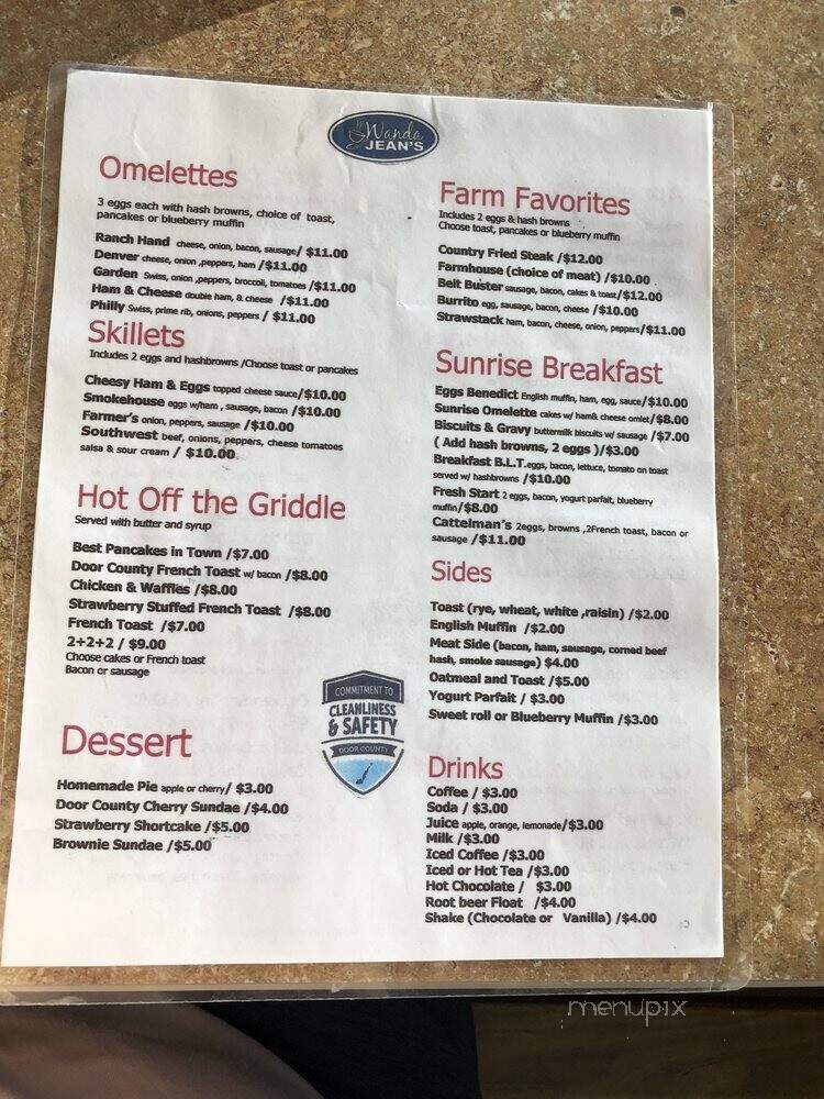 Wanda Jean's - Sturgeon Bay, WI menu_pic