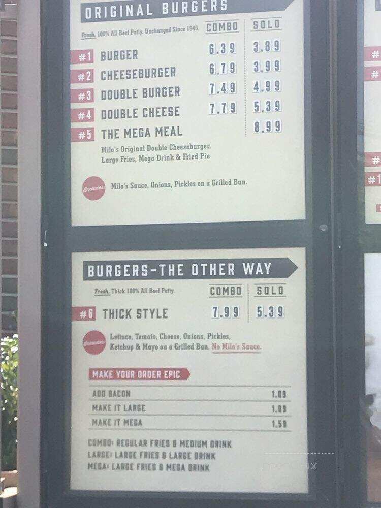 Milo's Hamburgers - Pelham, AL menu_pic