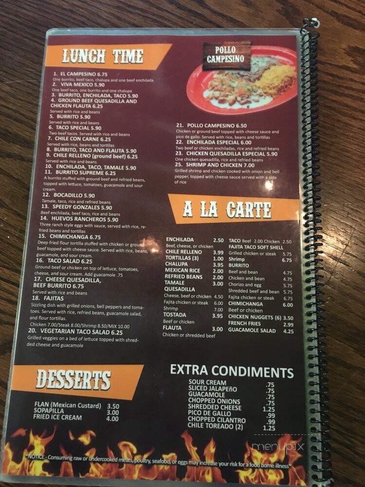 Azteca Mexican - Springville, AL menu_pic