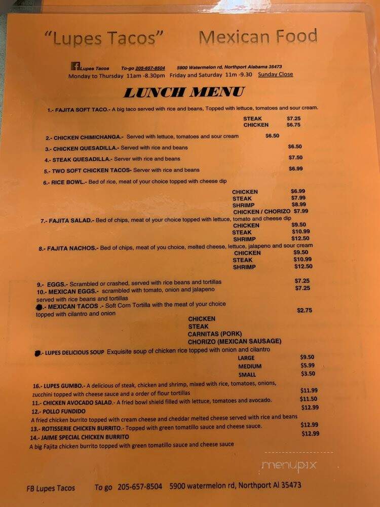 Lupes Mexican Restaurant - Northport, AL menu_pic