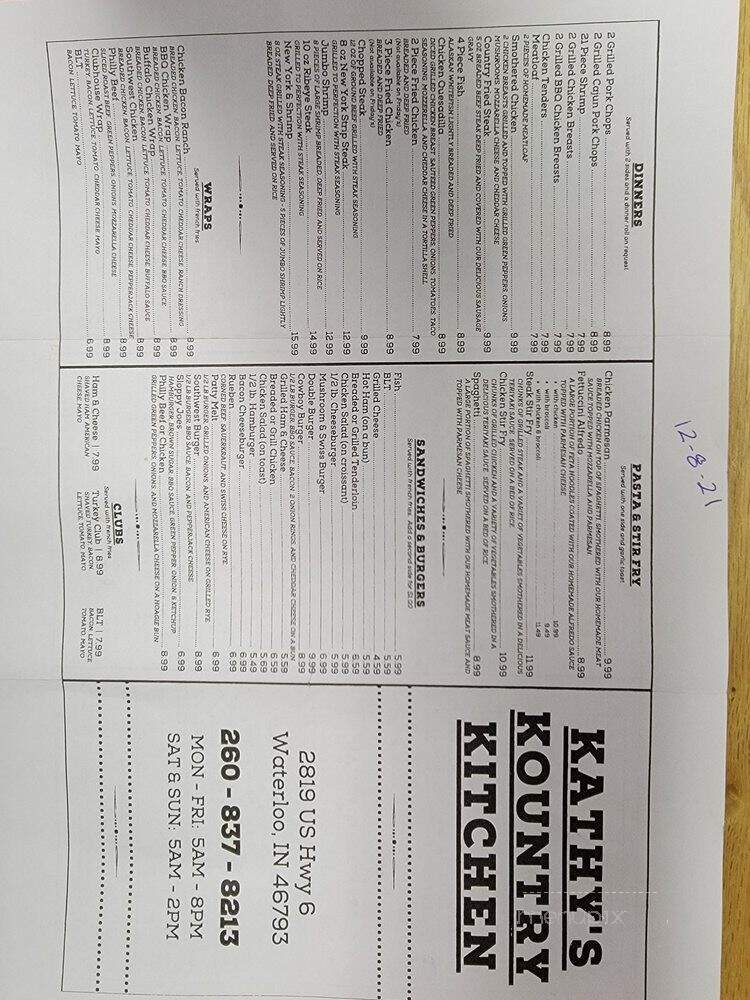 Kathy's Kountry Kitchen - Dothan, AL menu_pic