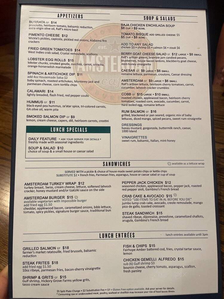 Amsterdam Cafe - Auburn, AL menu_pic
