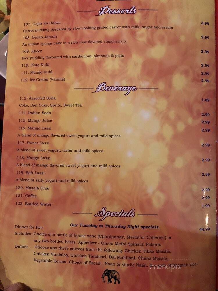 Silver Coin Indian Grill - Birmingham, AL menu_pic