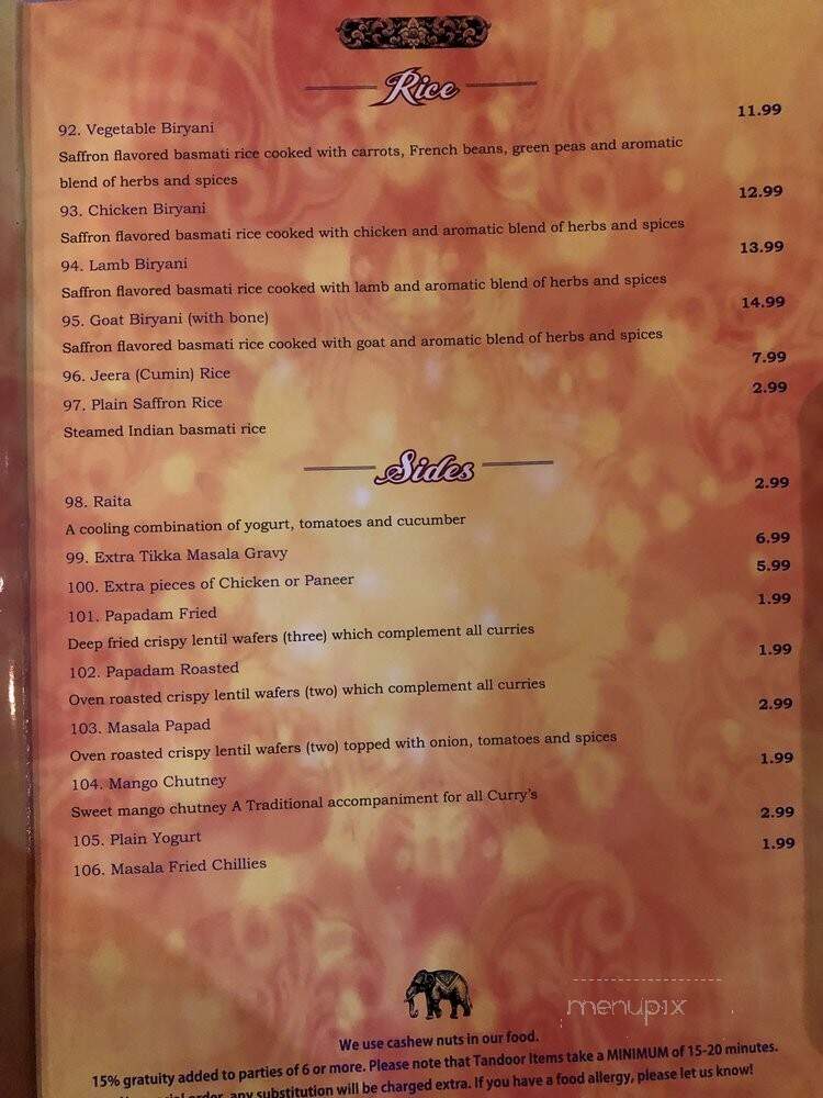 Silver Coin Indian Grill - Birmingham, AL menu_pic