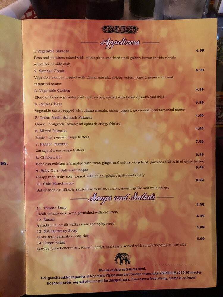 Silver Coin Indian Grill - Birmingham, AL menu_pic